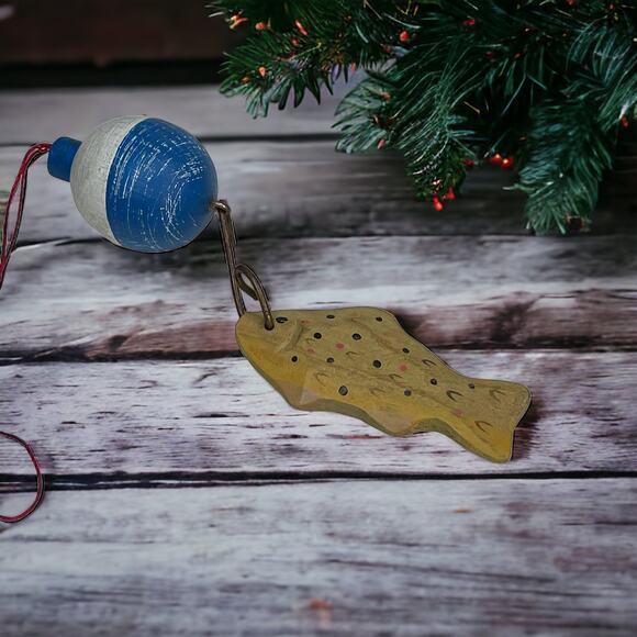 Vintage Wooden Fishing Christmas Tree Ornament - Picture 1 of 7